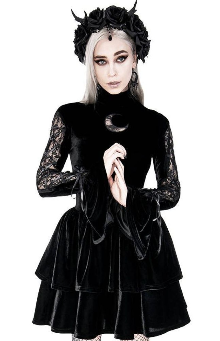 Clothes Restyle | Black Ruffled Velvet Dress Neo Victorian Gown