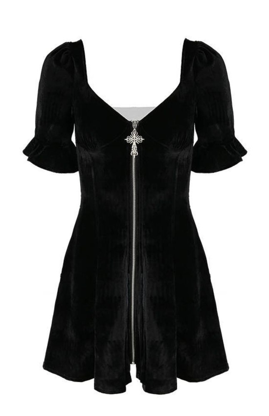 Clothes Restyle | Black Velvet Sweetheart Dress With A Gothic Cross