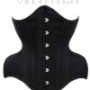 Corsets Restyle | Black Cotton Underbust Hourglass Corset Wide Hips Matt