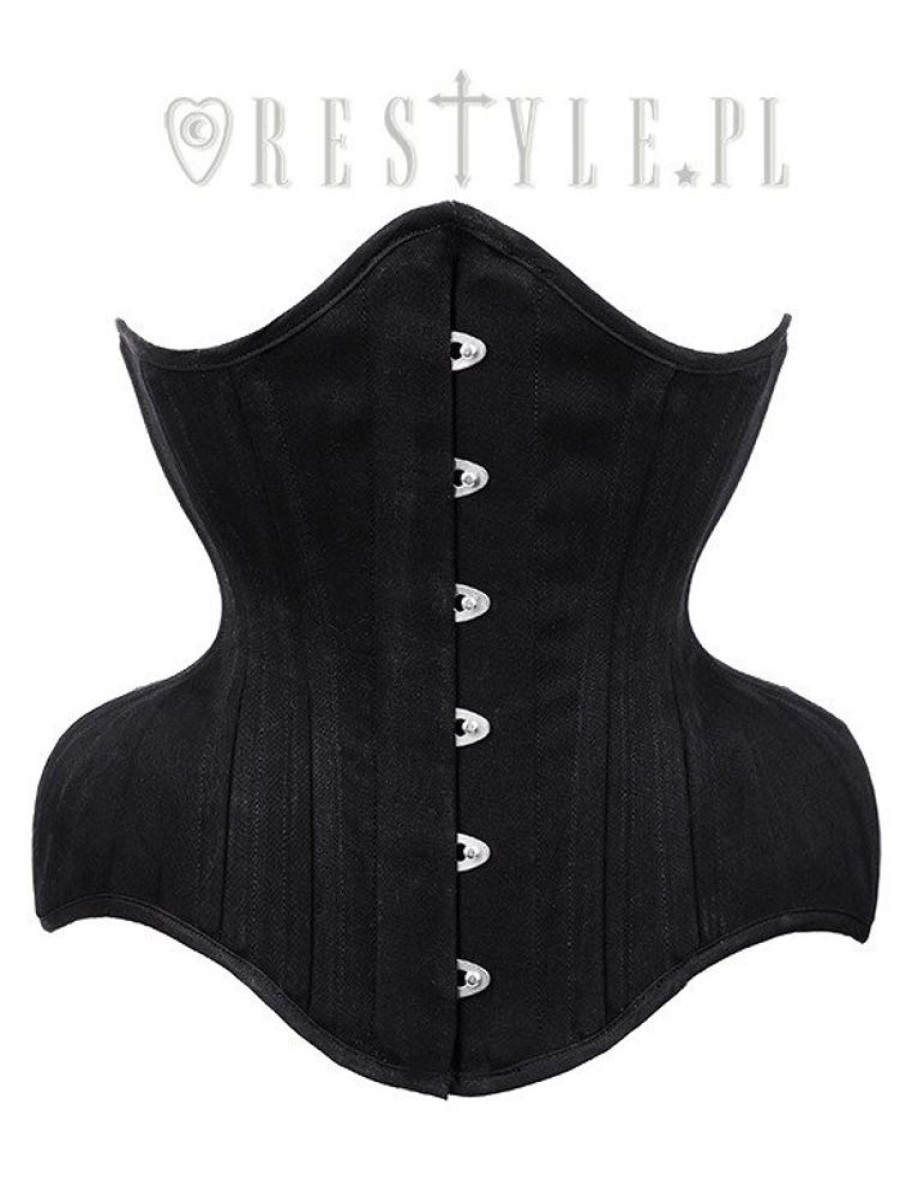 Corsets Restyle | Black Cotton Underbust Hourglass Corset Wide Hips Matt