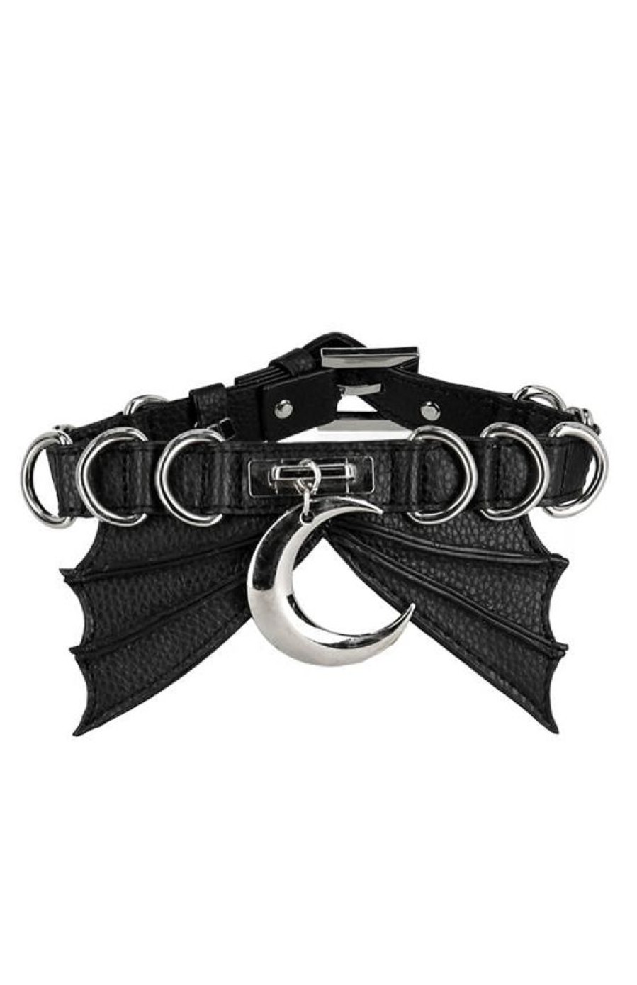 Accessories Restyle | Bat Collar With Metal Moon And D-Rings