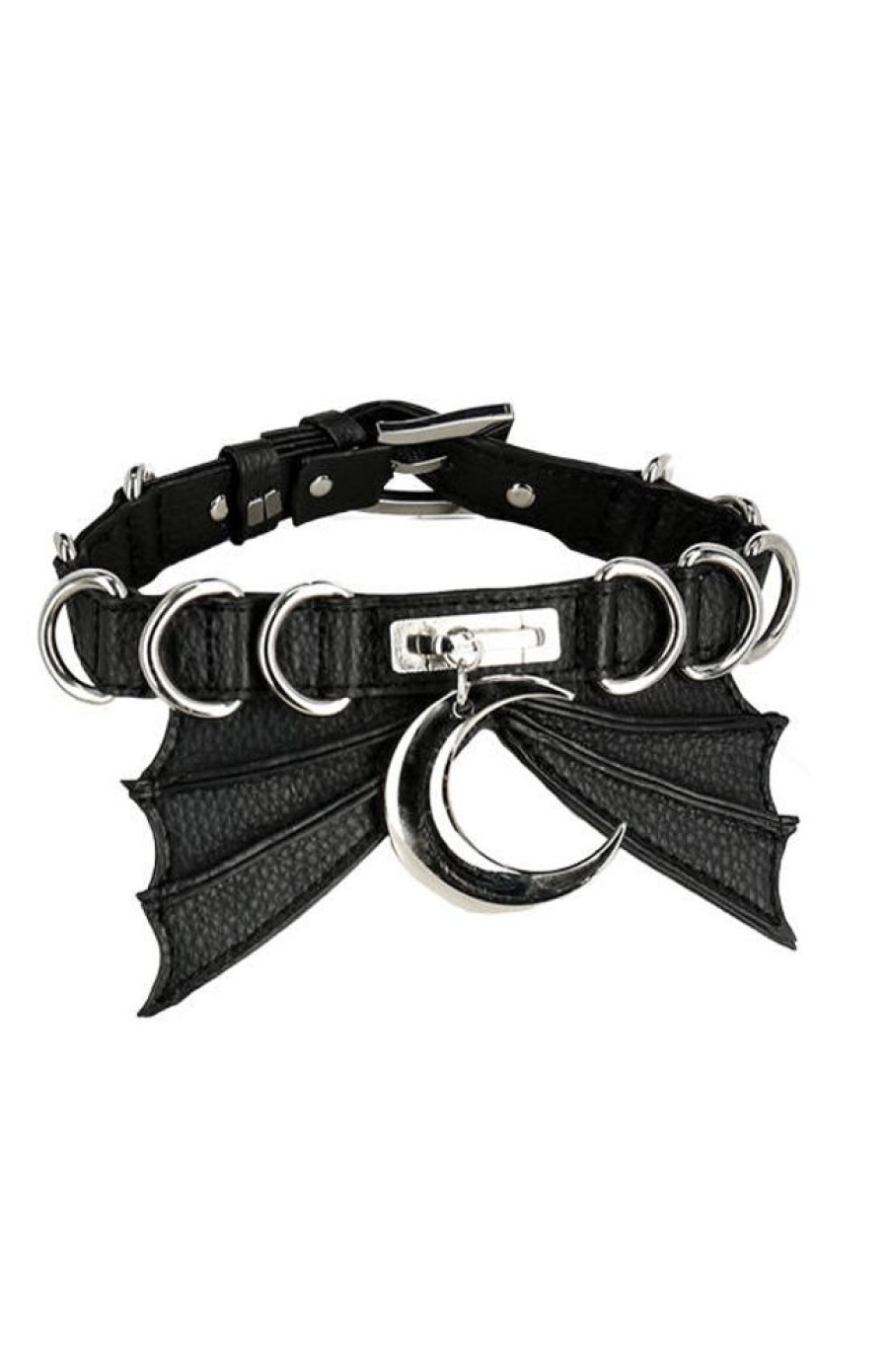 Accessories Restyle | Bat Collar With Metal Moon And D-Rings