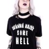 Clothes Restyle | Crop Top Gothic Blouse With Burning Letters "Wanna Raise Some Hell"