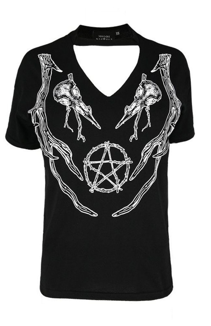 Clothes Restyle | Black Pagan Tshirt With Choker Antlers Top