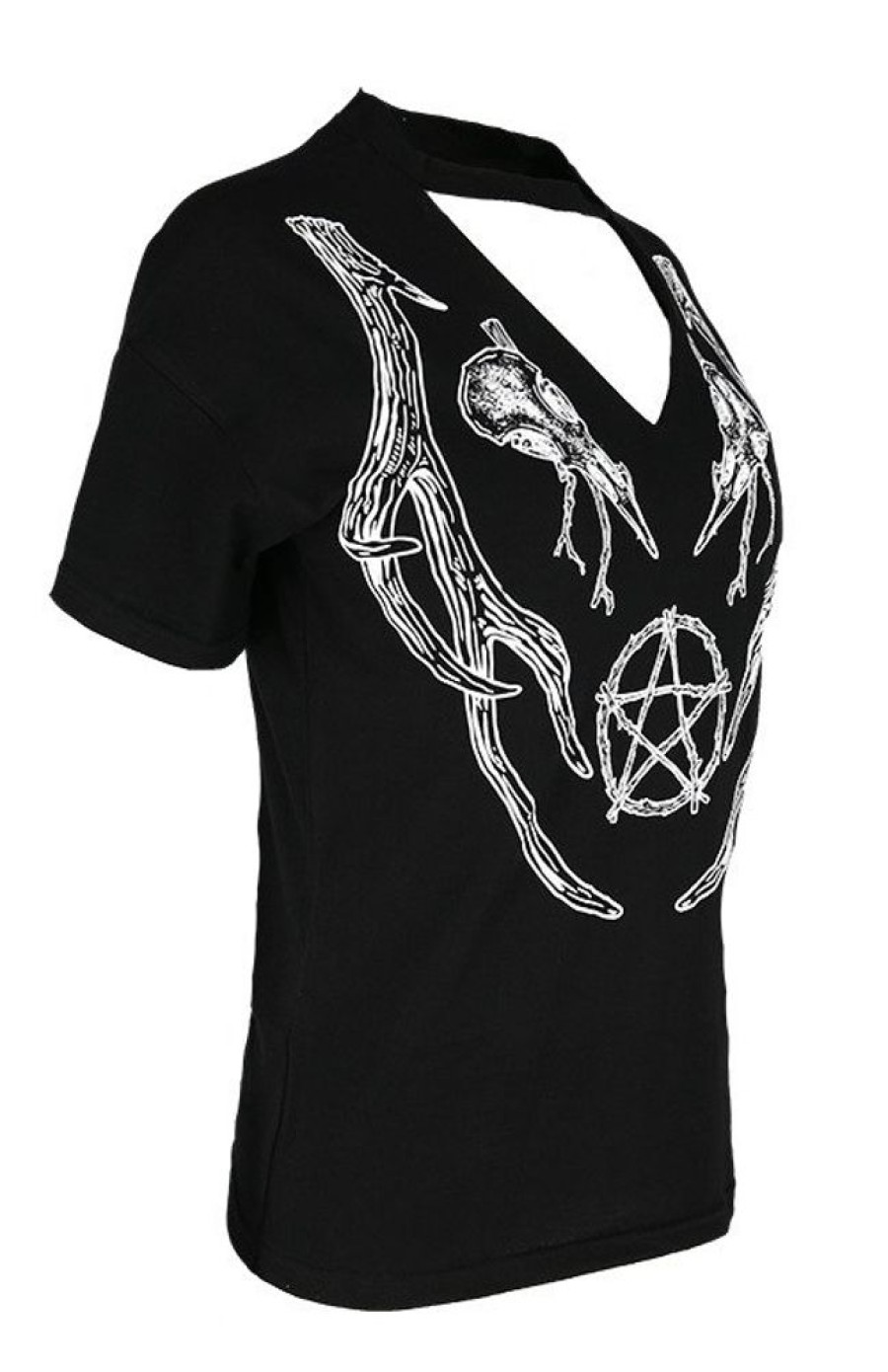 Clothes Restyle | Black Pagan Tshirt With Choker Antlers Top