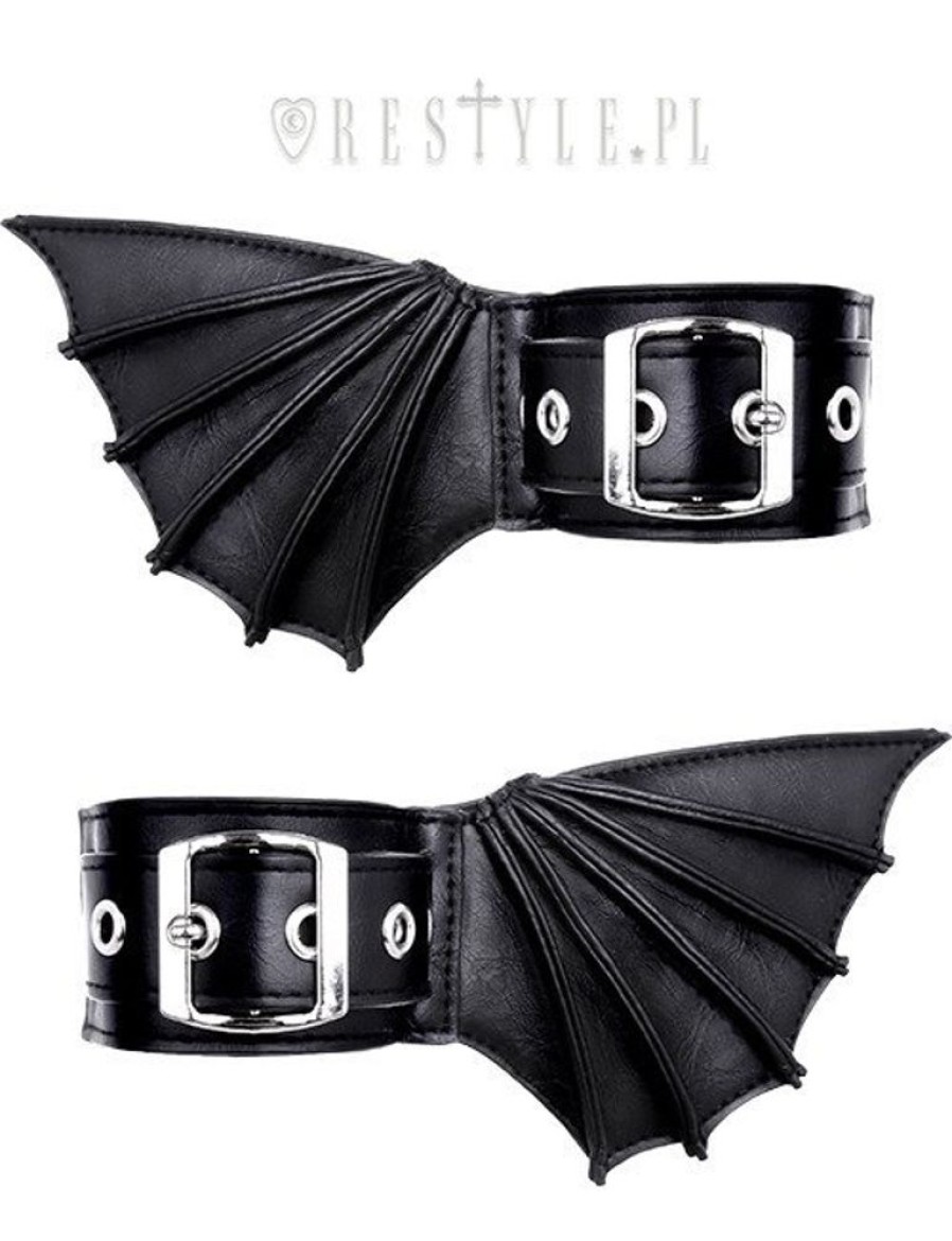 Accessories Restyle | Black Gothic Bracelets With Bat Wings, Pair Of Cuffs, Gothic Shoes Accesory "Bat Cuffs"