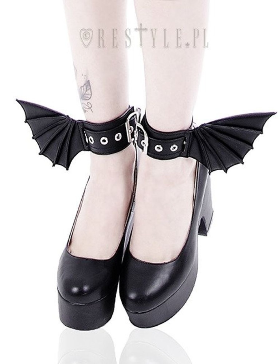 Accessories Restyle | Black Gothic Bracelets With Bat Wings, Pair Of Cuffs, Gothic Shoes Accesory "Bat Cuffs"