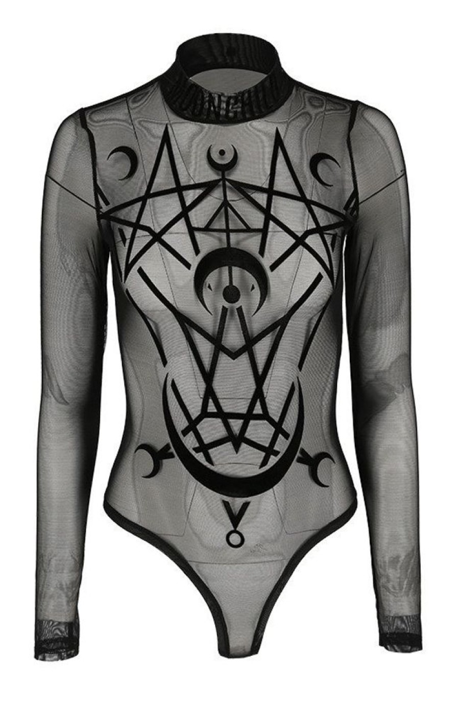 Clothes Restyle | Black Gothic Jumpsuit Moon Child Mesh Bodysuit