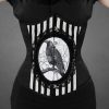 Corsets Restyle | Black And White Stripes Cameo Corset With Crow "Fantasy Raven"