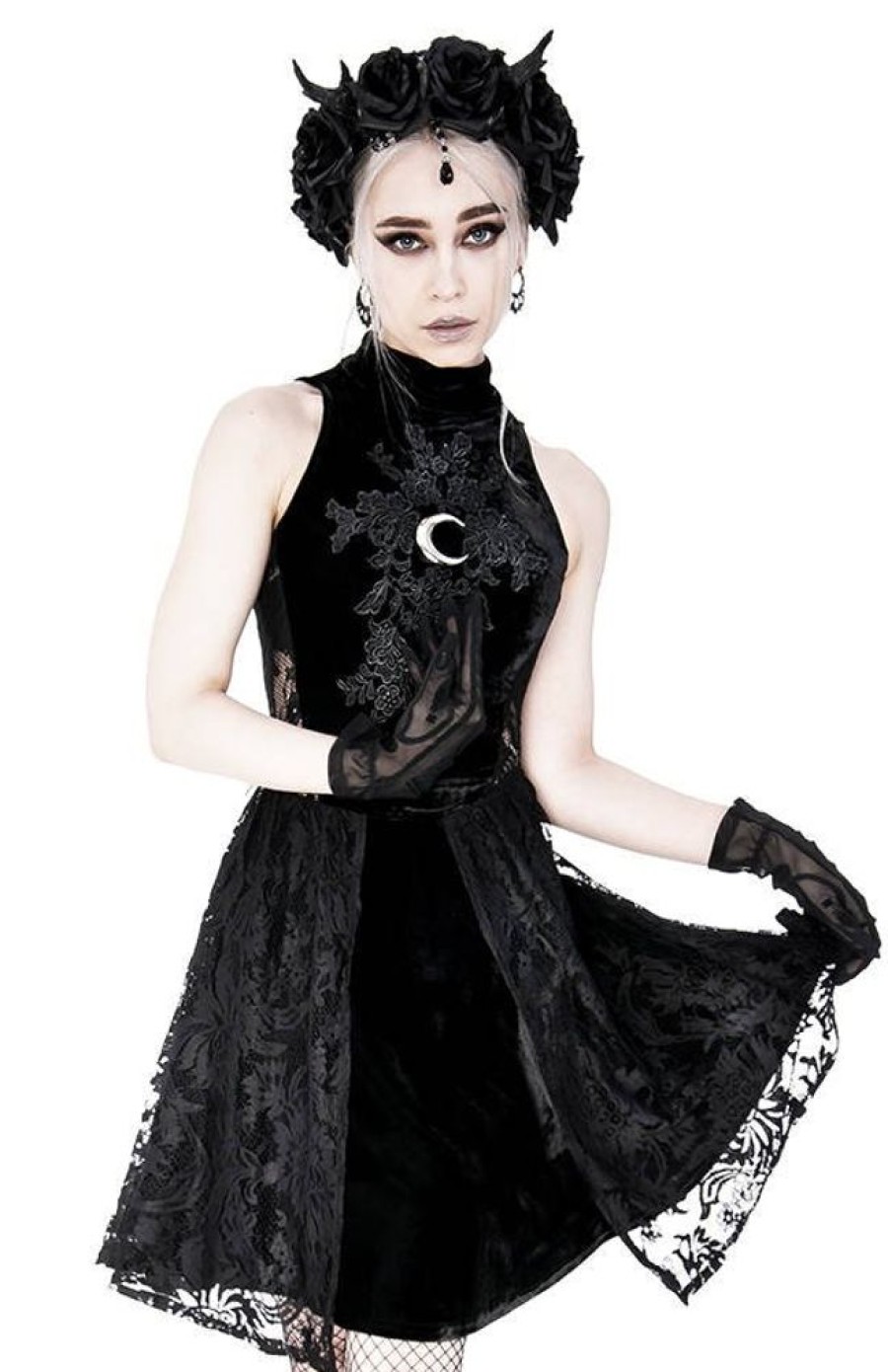 Clothes Restyle | High Neck Gothic Lace Dress With A Crescent