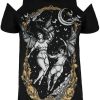 Clothes Restyle | Black Gothic T-Shirt Succubus Las Furias Cold Shoulder