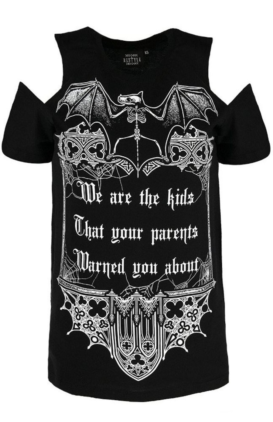 Clothes Restyle | Black Women`S Gothic T-Shirt Cold Shoulder We Are The Kids