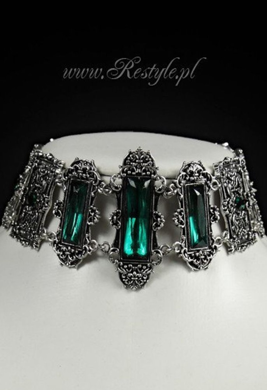 Jewellery Restyle | Gothic Choker , Victorian Necklace, Rectangle Stones "Vivian Mint"