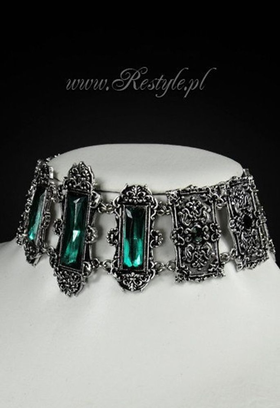 Jewellery Restyle | Gothic Choker , Victorian Necklace, Rectangle Stones "Vivian Mint"