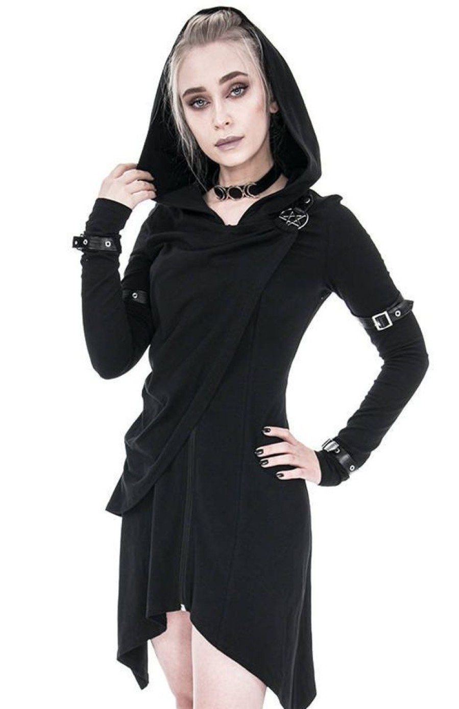 Clothes Restyle | Long Asymmetric Black Hecate Draped Hoodie