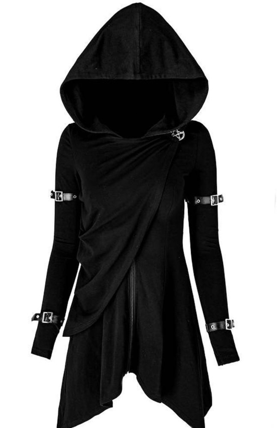 Clothes Restyle | Long Asymmetric Black Hecate Draped Hoodie