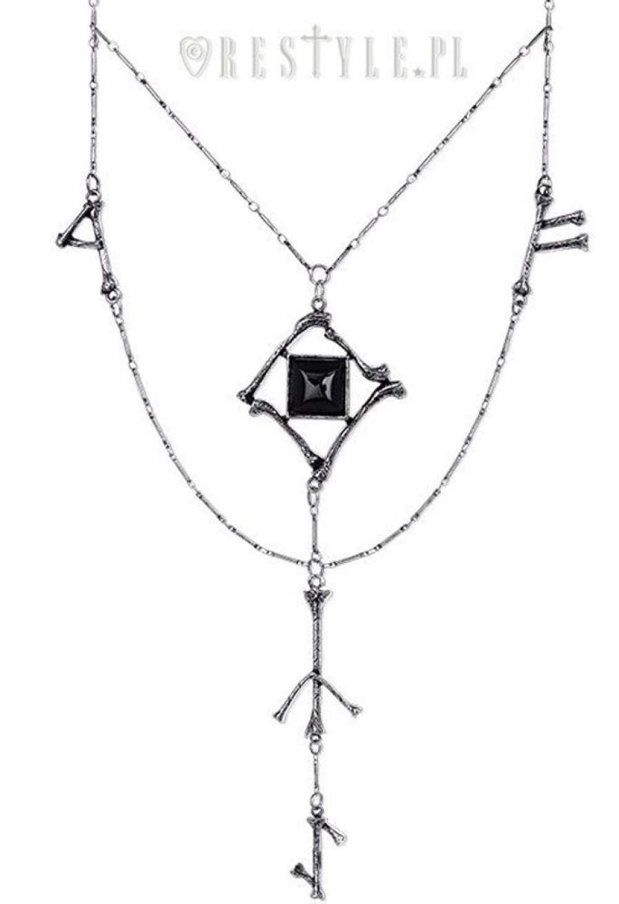 Jewellery Restyle | Silver Long Chain, Black Onyx, Gothic Pendan"Runes & Bones Necklace"