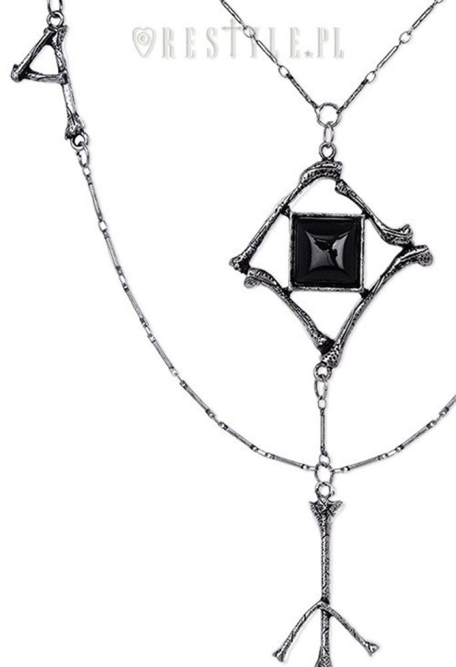 Jewellery Restyle | Silver Long Chain, Black Onyx, Gothic Pendan"Runes & Bones Necklace"