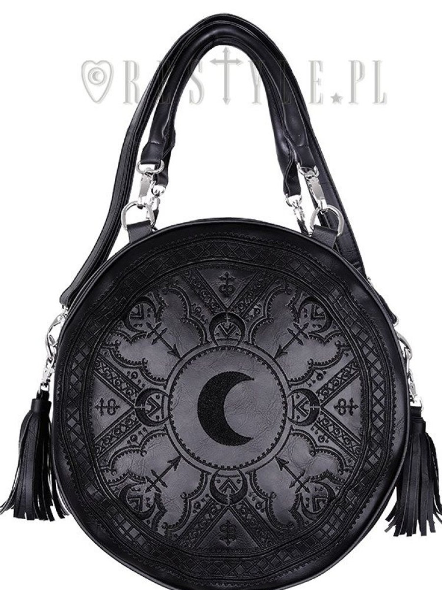 Handbags Restyle | Moon Embroidery Handbag, Witchy Purse With Moon & Tessels "Henna Black Round Bag"