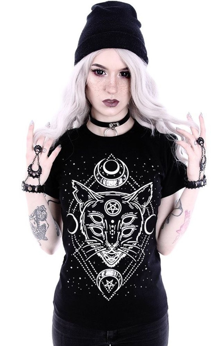 Clothes Restyle | Gothic T-Shirt With A Moon Cat "Galaxy Cat"