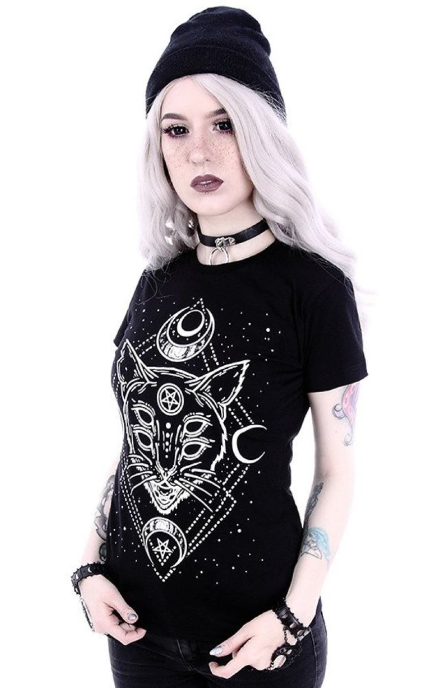 Clothes Restyle | Gothic T-Shirt With A Moon Cat "Galaxy Cat"