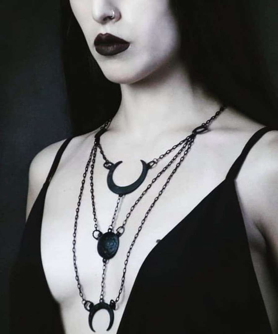 Jewellery Restyle | Long Crescent Pendant, Luna "Moon Phases Black Necklace"