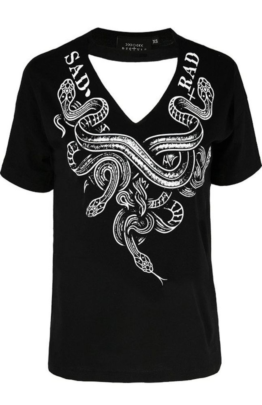 Clothes Restyle | Black Gothic T-Shirt With Choker Sad Rad Snakes Print