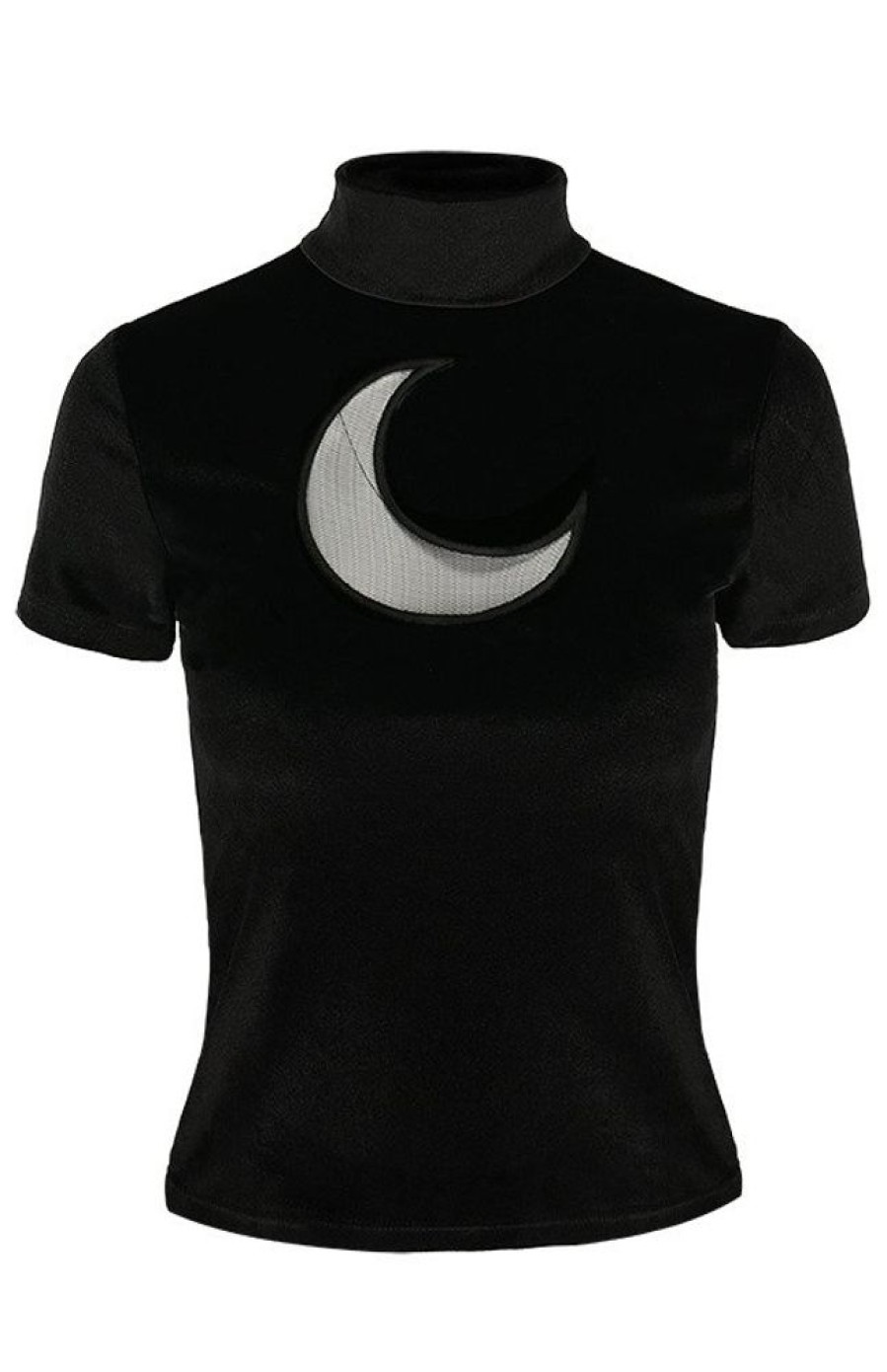 Clothes Restyle | Black Velvet Crescent Mesh Top Moon Witch