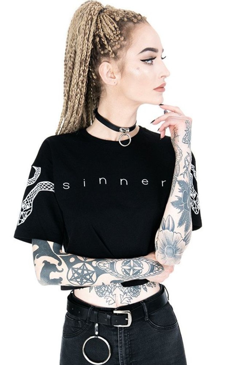 Clothes Restyle | Gothic Blouse, Occult T-Shirt Sinner Crop Top With Snakes