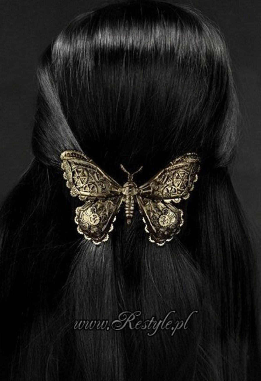 Jewellery Restyle | Gothic Hairclip Steampunk, Hair Accessory "Mechanical Moth - Brass"