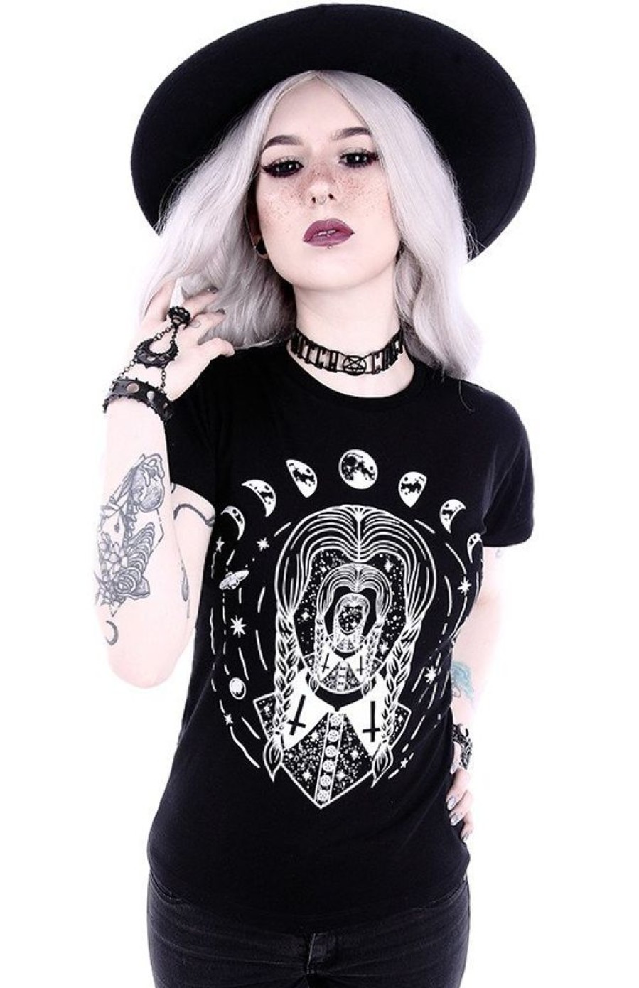 Clothes Restyle | Gothic Blouse With Wednesday Addams T-Shirt "Trippin Wednesday"