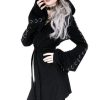 Clothes Restyle | Long Black Gothic Hoodie Waterfall D-Rings