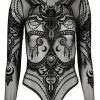 Clothes Restyle | Black Gothic Jewel Bat Mesh Bodysuit