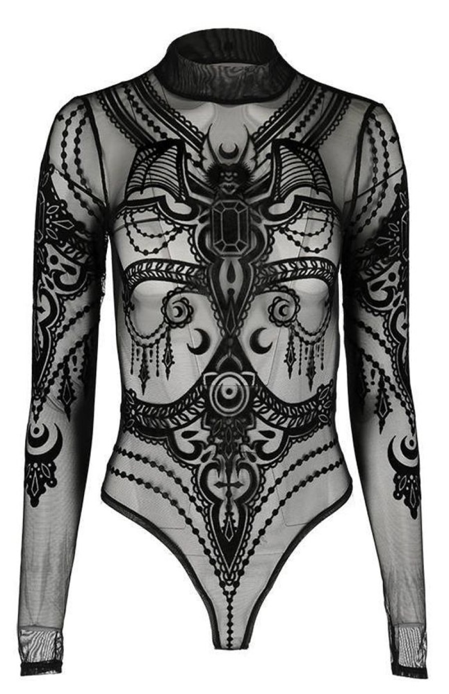 Clothes Restyle | Black Gothic Jewel Bat Mesh Bodysuit