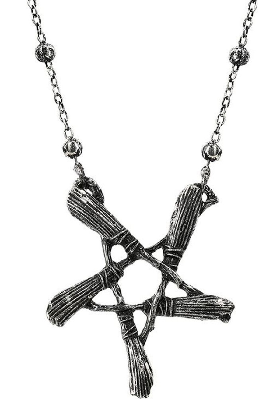 Jewellery Restyle | Broom Pentagram Silver Pendant For Witches