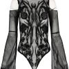 Clothes Restyle | Black Gothic Iris Bodysuit Cold Shoulder