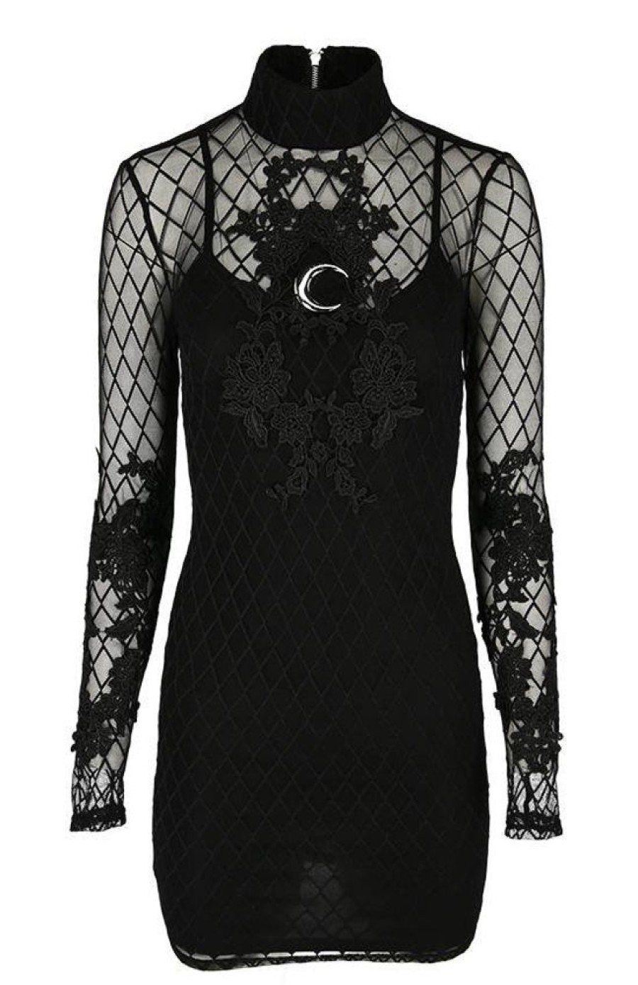 Clothes Restyle | Pencil Mesh Dress With Moon Lace And Moon Motif