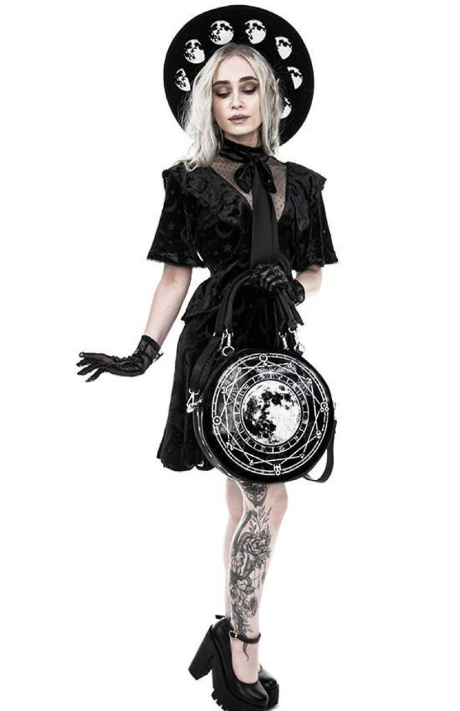 Handbags Restyle | Black, Witchy Purse, Full Moon Print, Moon Bag "Luna Round Bag"