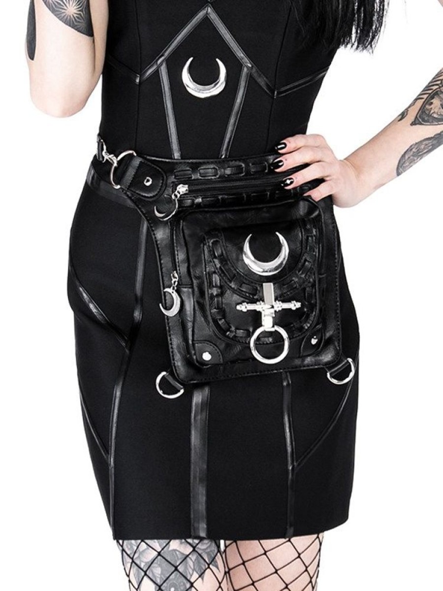 Accessories Restyle | Black Hip Bag With Pockets, Pocket Belt, Moon Bag, Gothic Utility Belt"Lunar Holster Bag"