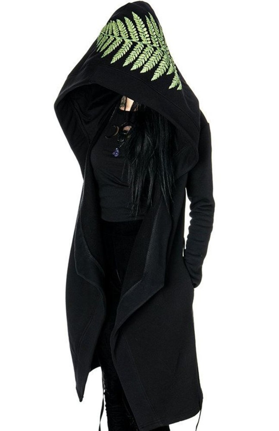 Clothes Restyle | Long, Gothic Fern Hoodie With Oversized Hood "Forest Witch"