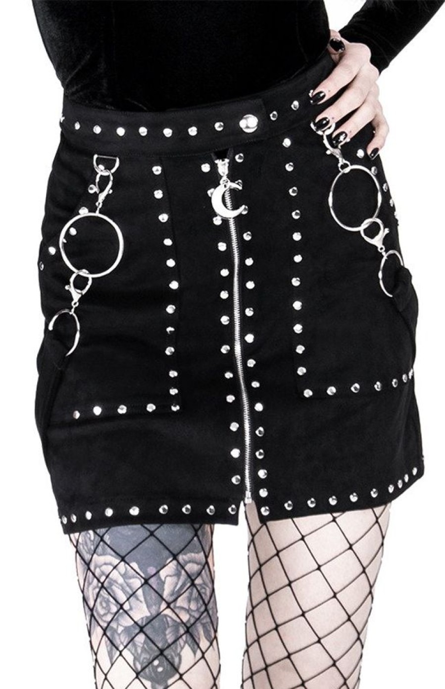 Clothes Restyle | Studded Suede Skirt, Black Gothic Short Skirt