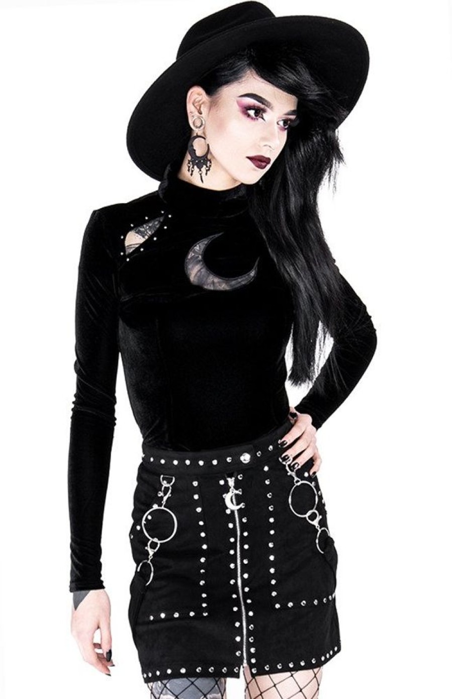 Clothes Restyle | Studded Suede Skirt, Black Gothic Short Skirt