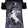 Clothes Restyle | Cold Shoulder T-Shirt Magical Unicorn Purple