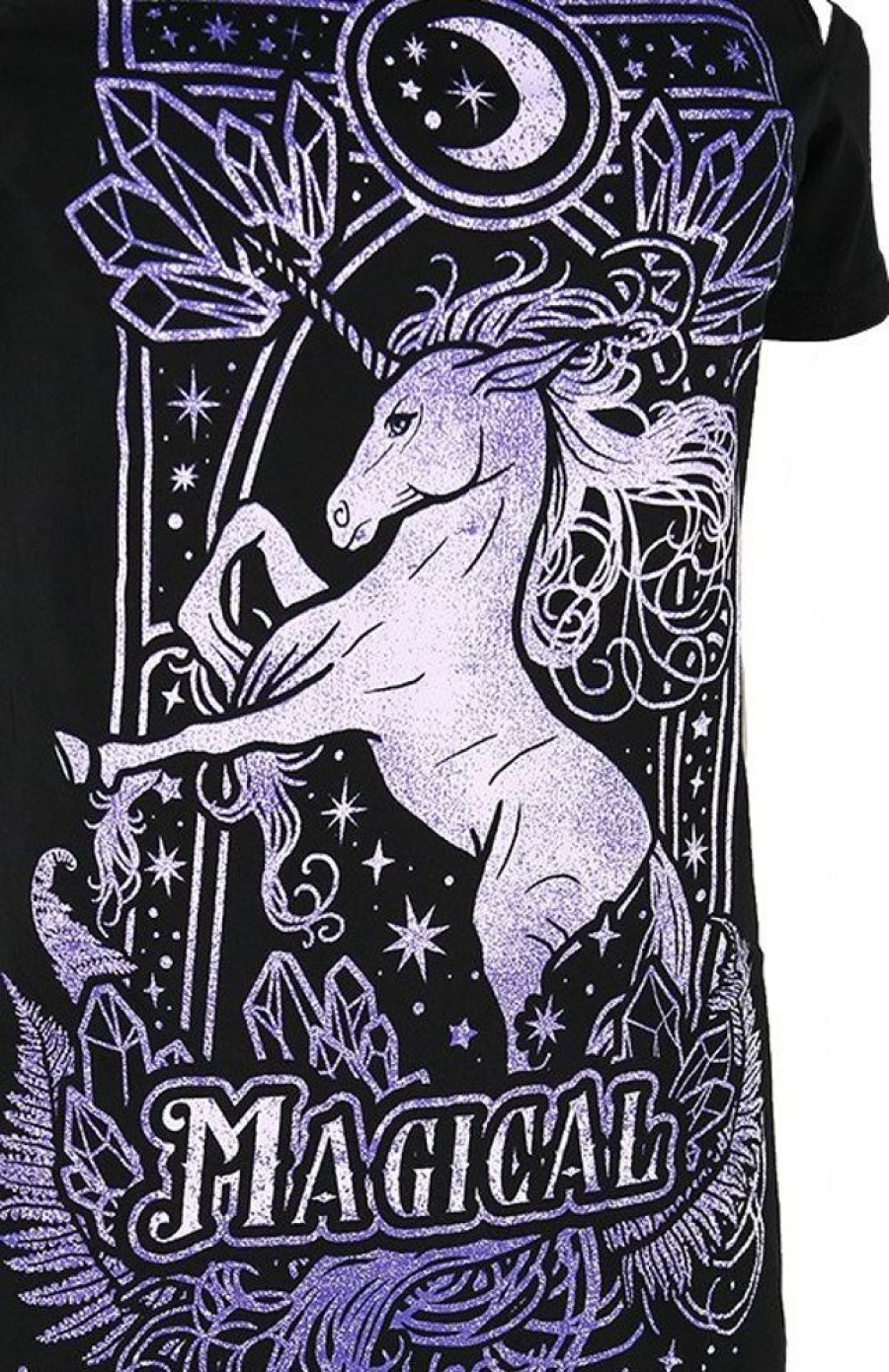 Clothes Restyle | Cold Shoulder T-Shirt Magical Unicorn Purple