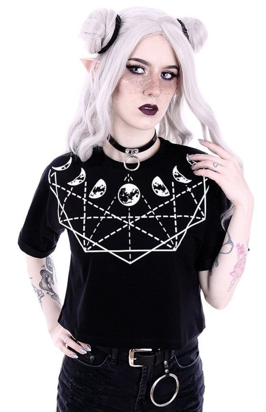 Clothes Restyle | Crop Top Gothic Blouse With Moon Phases "Moon Geometry"