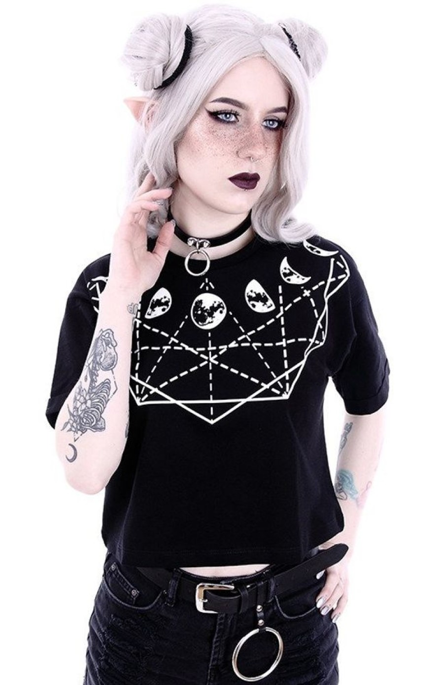 Clothes Restyle | Crop Top Gothic Blouse With Moon Phases "Moon Geometry"