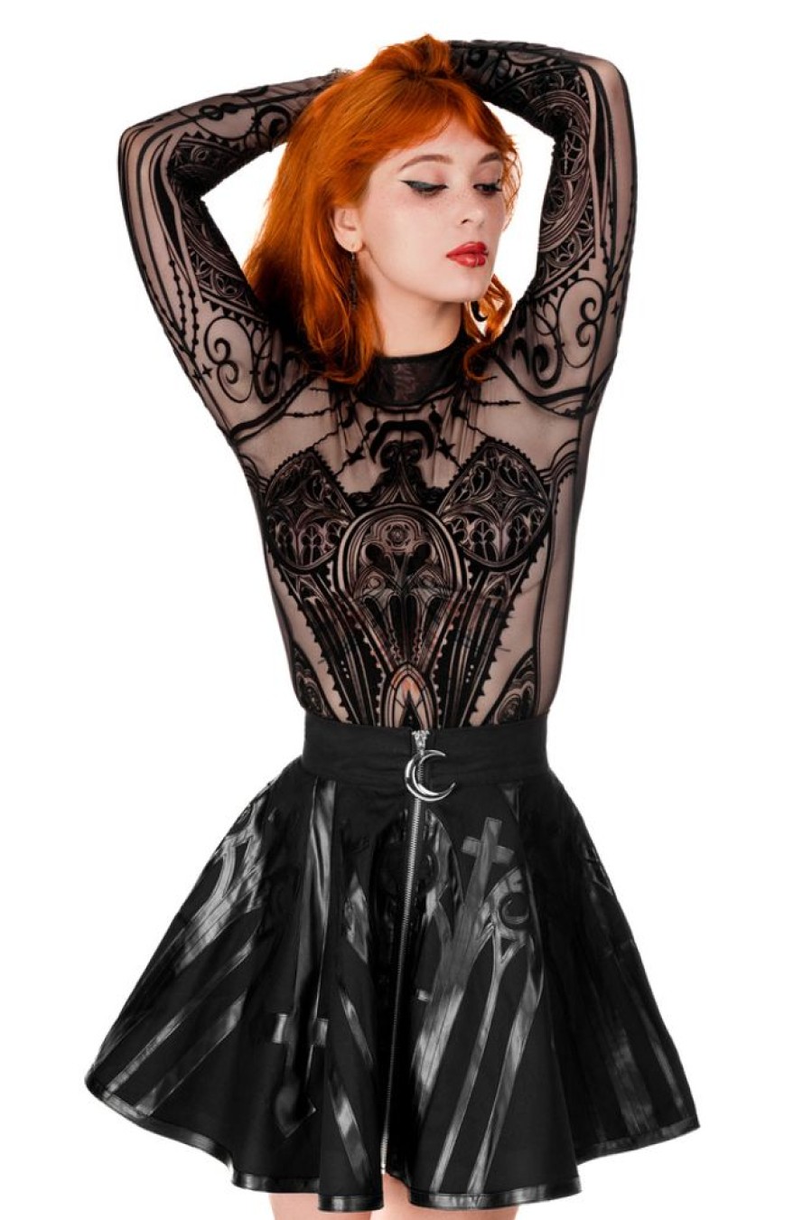 Black gothic leggings with Ram skull and pentagram SATANIC LEGGINGS -  Restyle