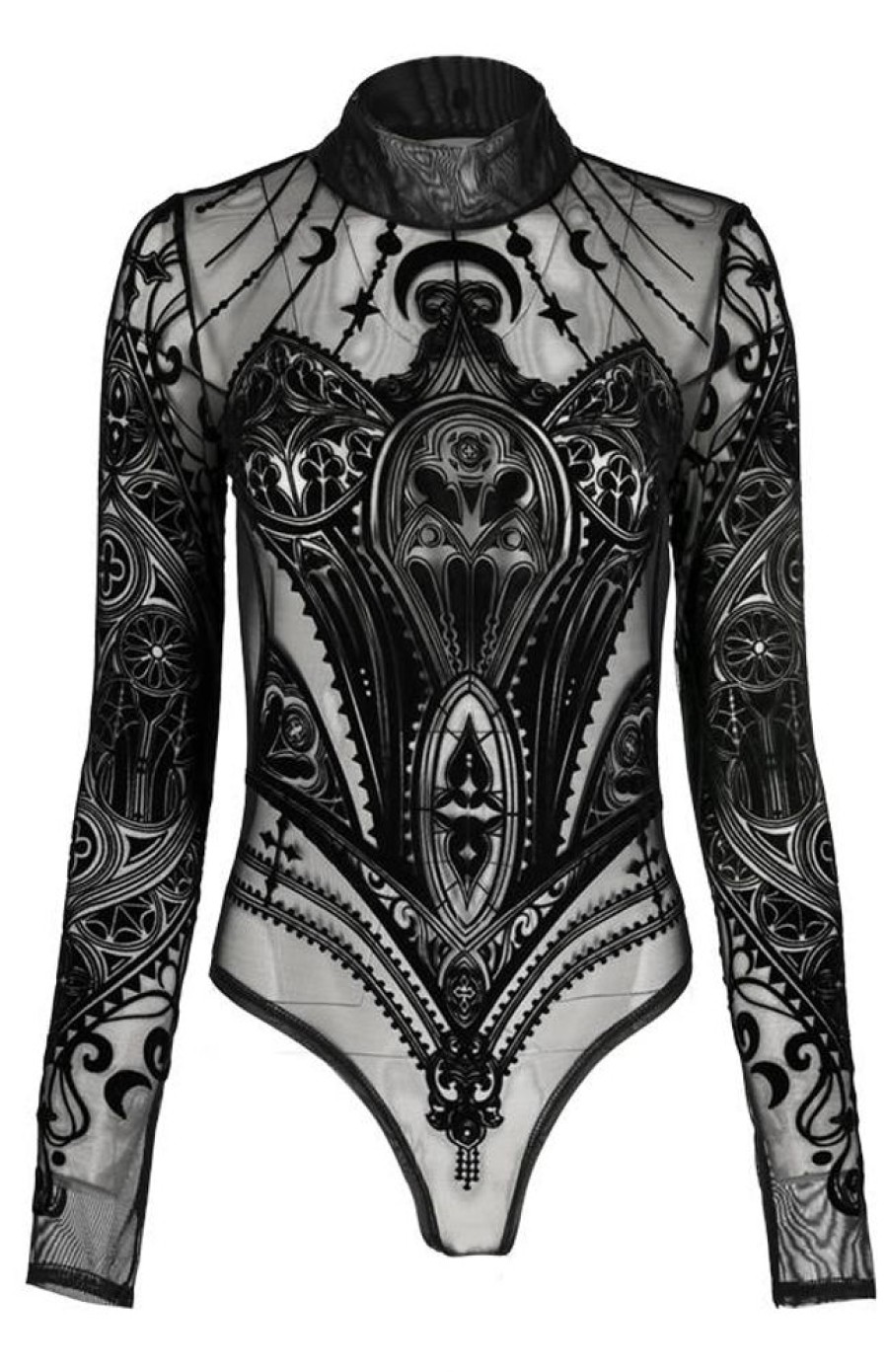 Clothes Restyle | Black Gothic Mesh Bodysuit Cathedral Corset