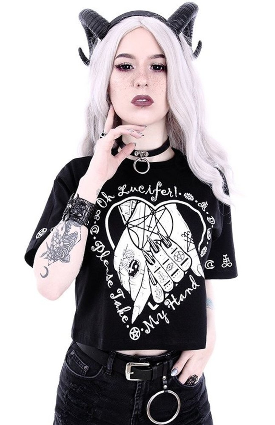 Clothes Restyle | Gothic Blouse, Occult T-Shirt Crop Top "Oh Lucifer"