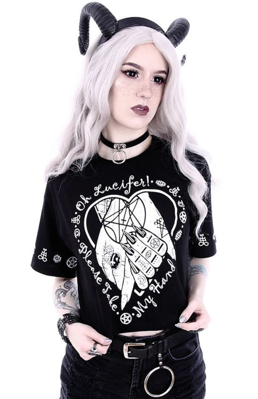 Clothes Restyle | Gothic Blouse, Occult T-Shirt Crop Top "Oh Lucifer"